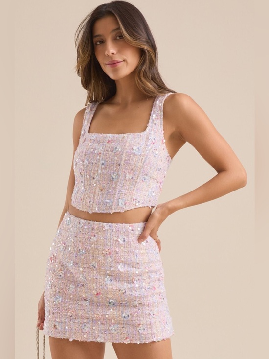 Altar'd State Dresses & Skirts - Altar'd State Pastel Pink Tweed Sequin Set